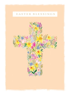 Ling Design Easter Blessings Watercolour Flowers Cross Easter Card