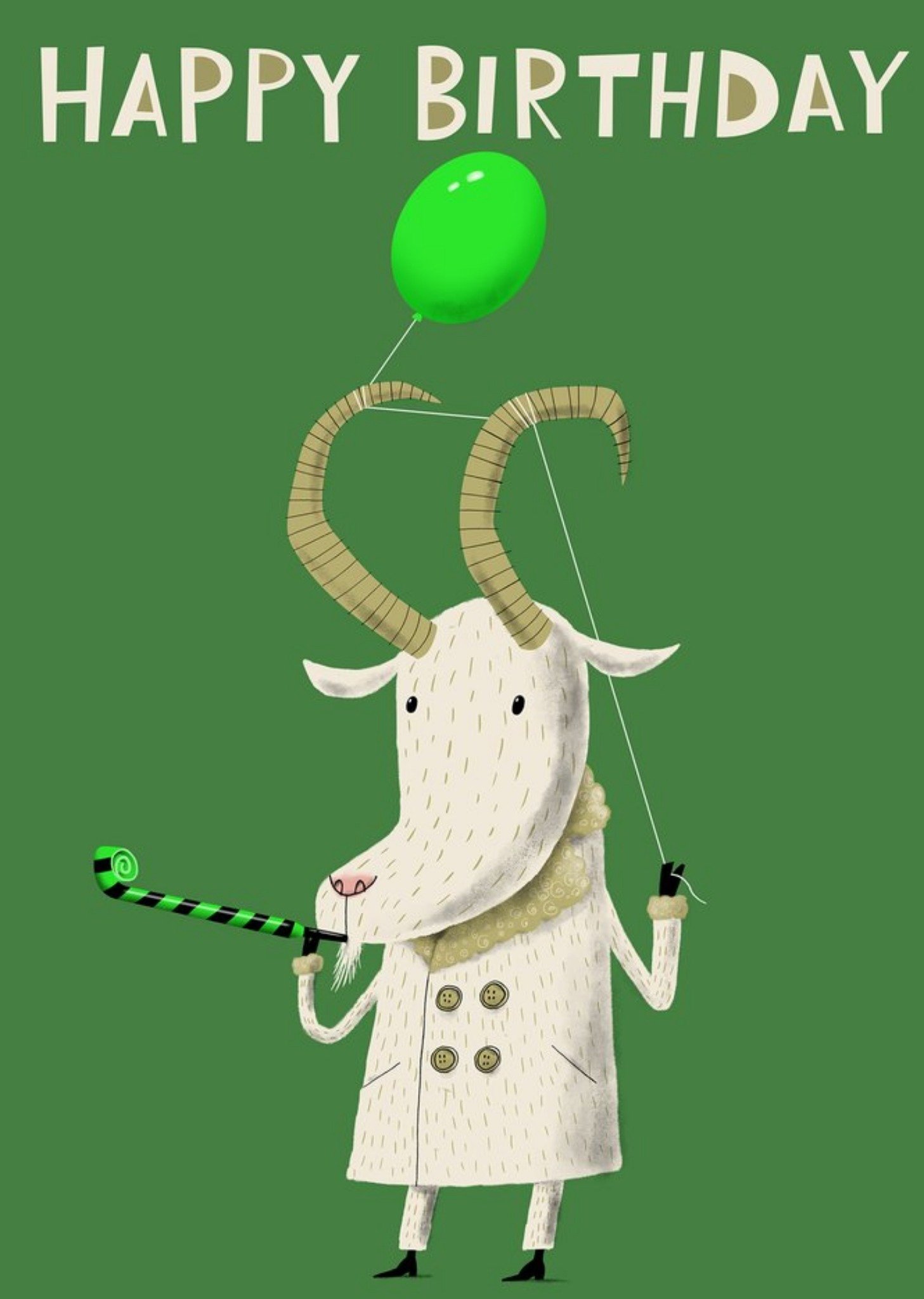 Moonpig Modern Illustration Goat With Party Blower Birthday Card