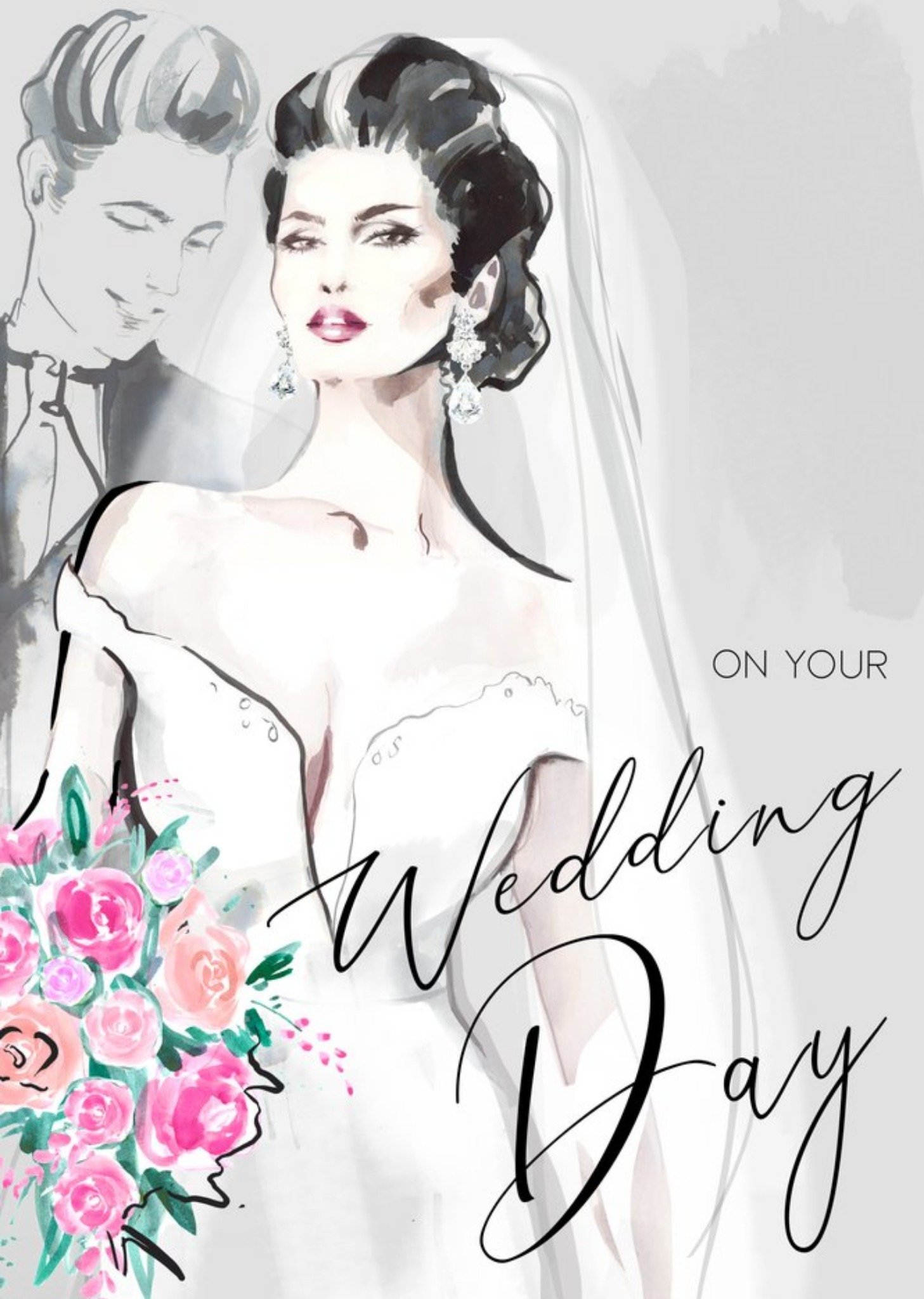 Moonpig Fashion Illustration Wedding Card Featuring The Married Couple