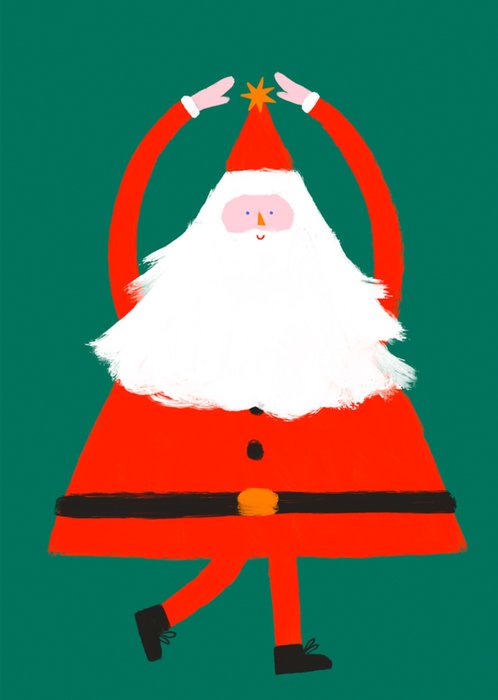 Santa Dancing Illustrated Rumble Christmas Card