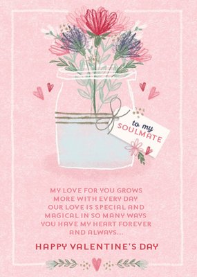 Traditional Floral To My Soulmate Pink Valentines Day Card