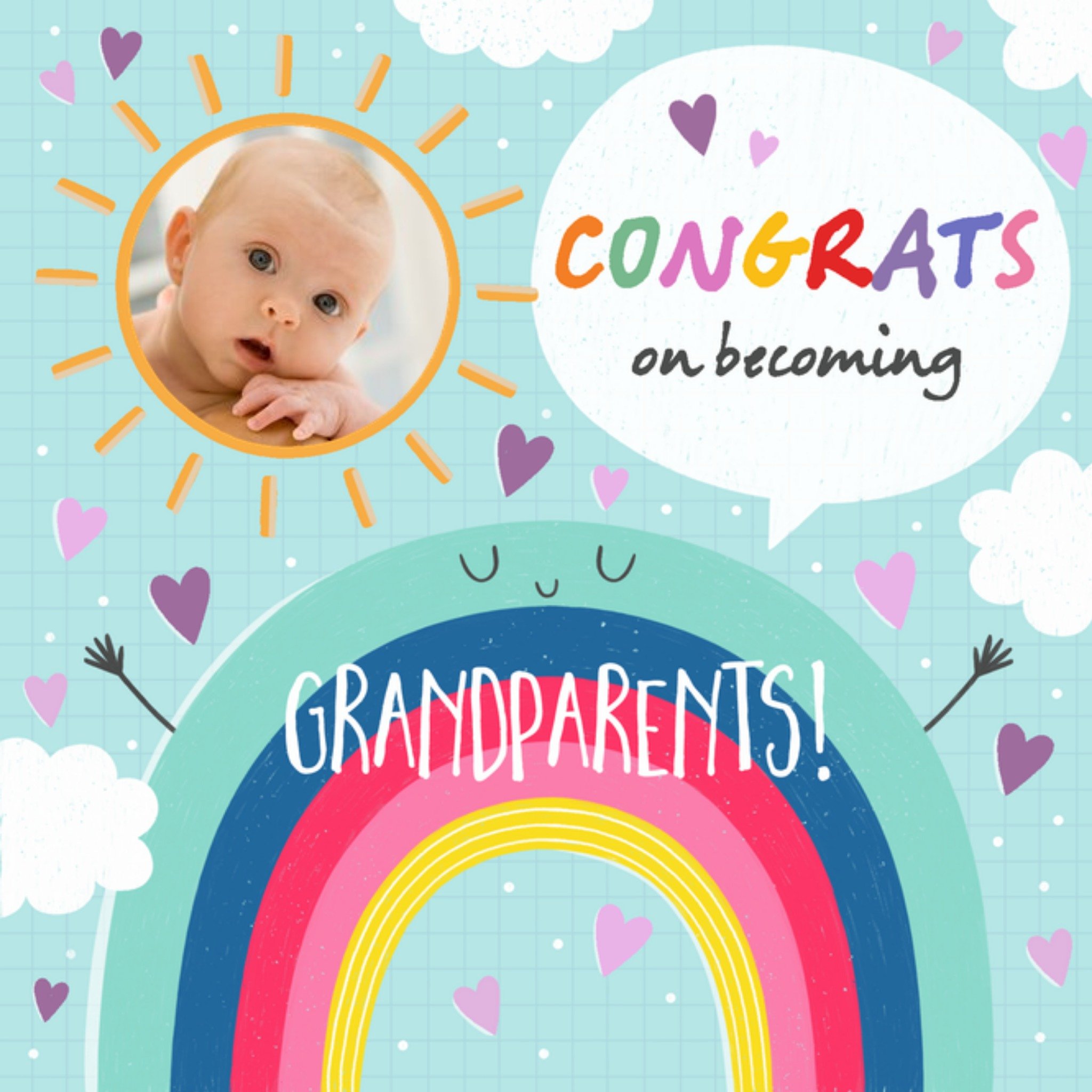 Moonpig Bright Colourful Illustrated Rainbow Photo Upload New Grandparents Card