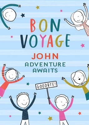 Quirky Illustration Of People Surrounding Colourful Text Bon Voyage Card