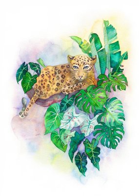 Watercolour By Cat Leopard Floral Just A Note Card