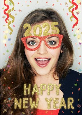 Glamorous Glasses New Year Photo Upload Card