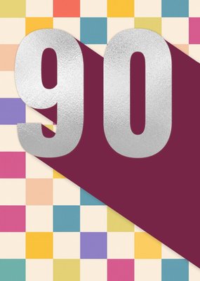 Multicoloured Chequerboard 90th Birthday Card