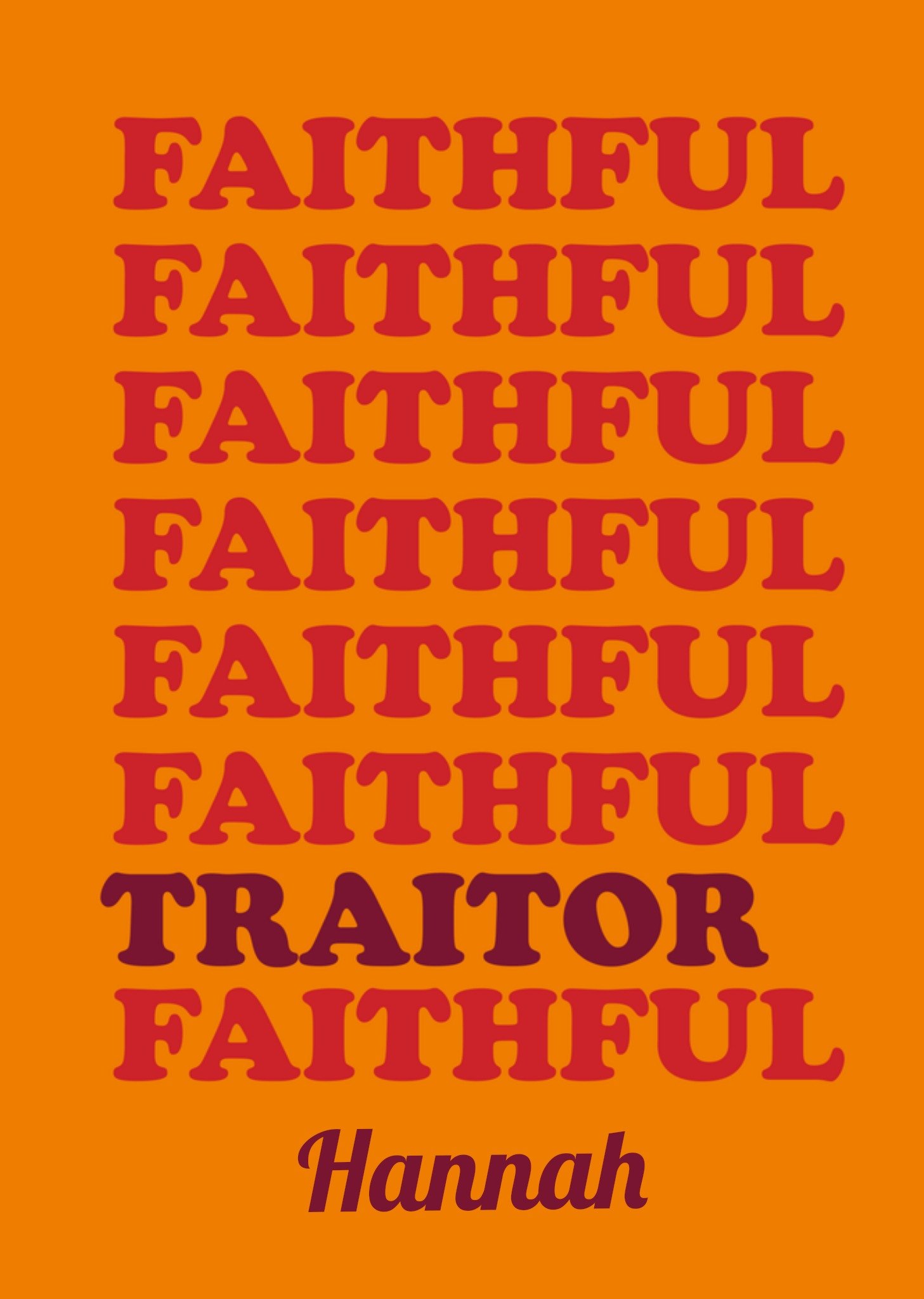 Bbc The Traitors Repeated Faithful And Traitor Typographic Birthday Card
