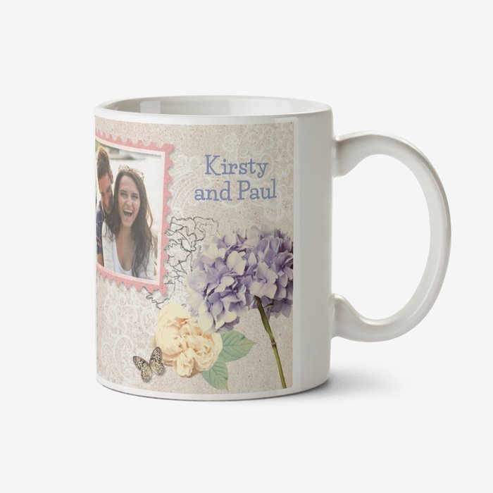 Wedding Day Vintage Floral Photo Upload Mug