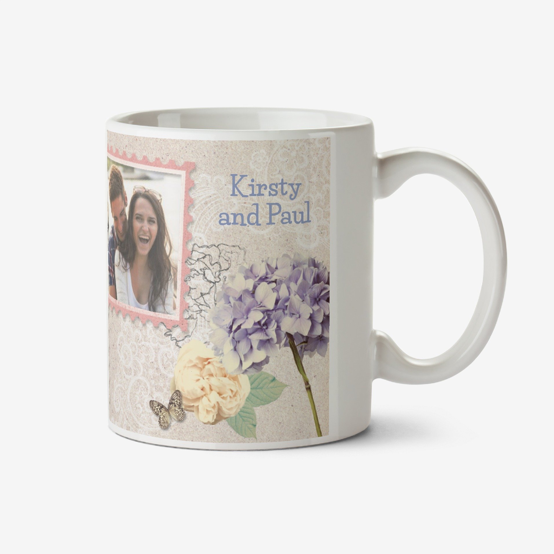 Moonpig Wedding Day Vintage Floral Photo Upload Mug