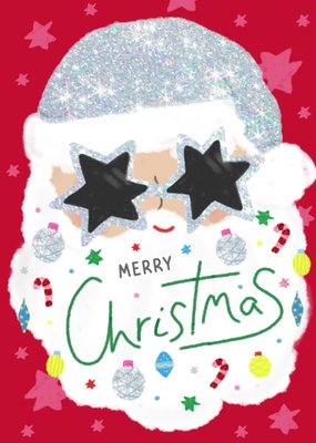 Merry Christmas Santa Claus With Baubles & Candy Canes Card