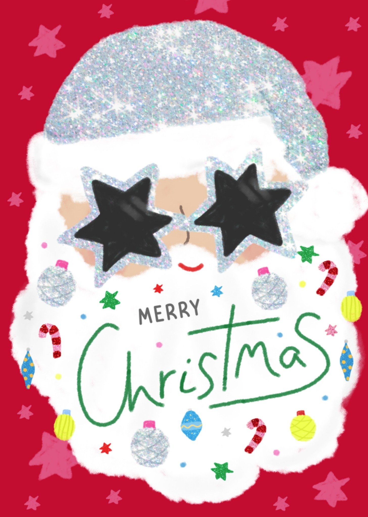 Moonpig Merry Christmas Santa Claus With Baubles & Candy Canes Card
