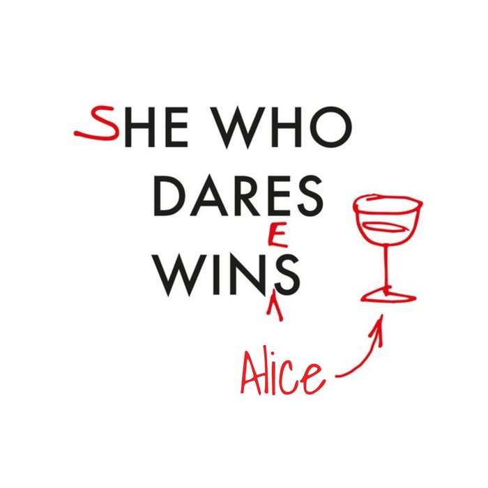 Personalised She Who Dares Wins And Wines Card