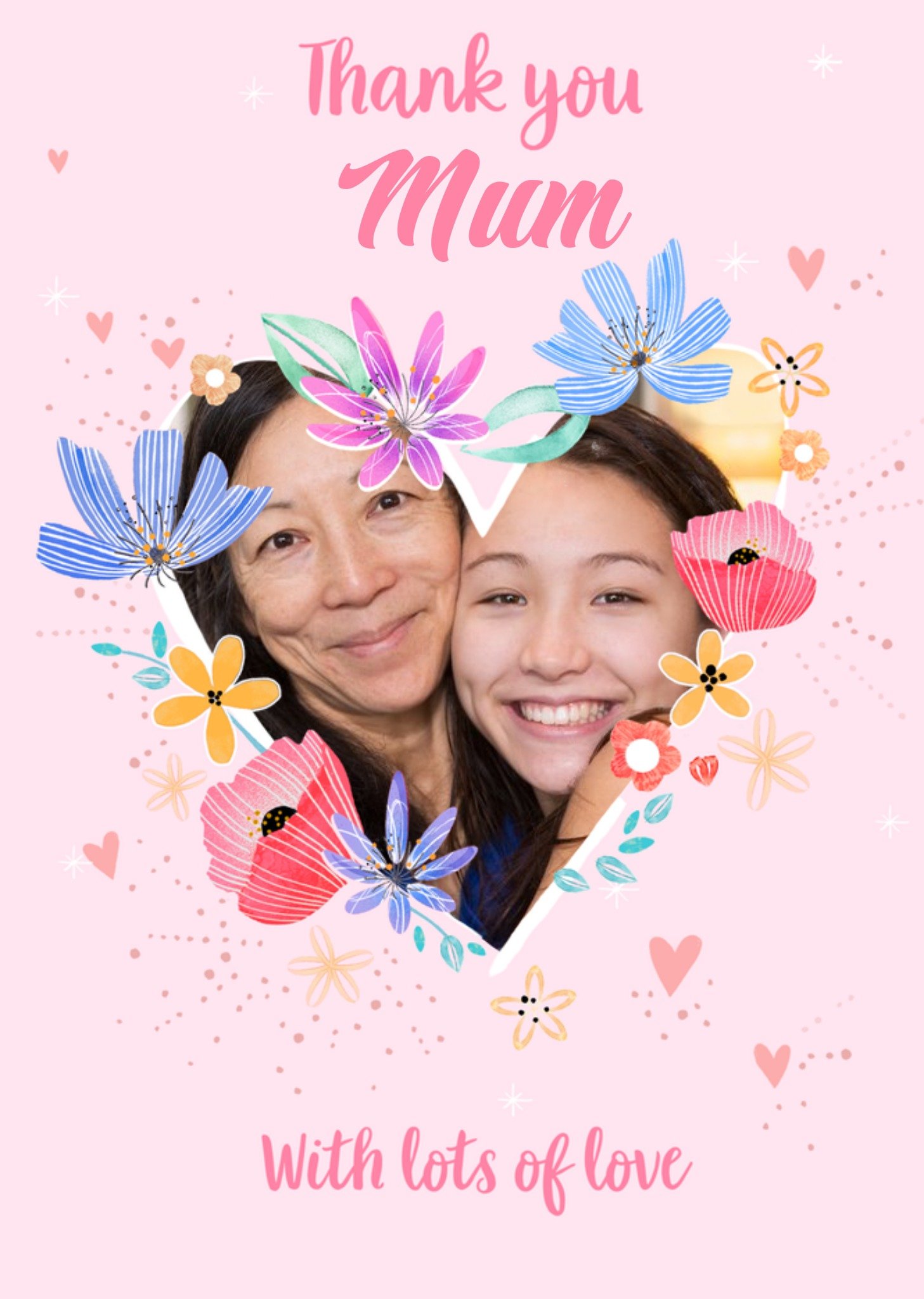 Moonpig Paperlink Photo Upload Floral Loveheart Thank You Mum Card