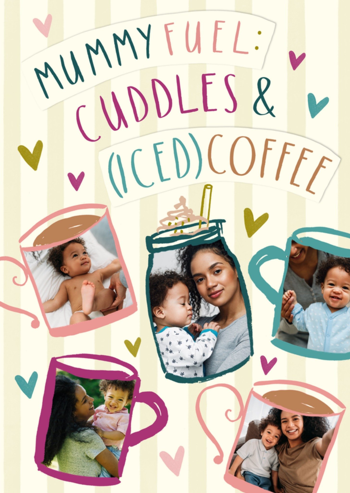Moonpig Mummy Fuel Cuddles And Iced Cee Illustrated Photo Upload Mother's Day Card