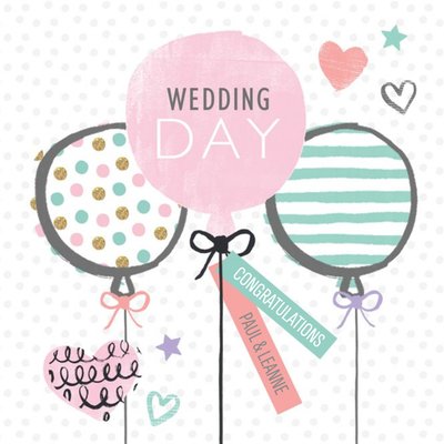 Spots Stripes With Stars Balloons Personalised Wedding Day Card