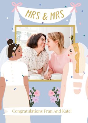 Illustrated Mrs & Mrs Photo Upload Wedding Day Card