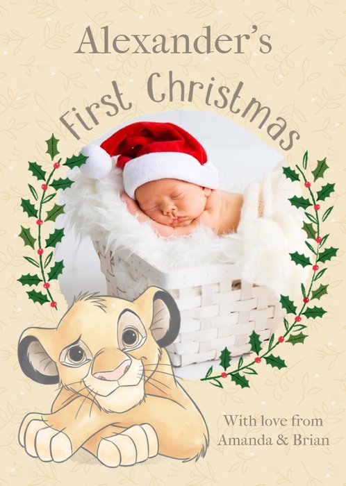 Disney The Lion King Simba baby's first Christmas photo upload Christmas card