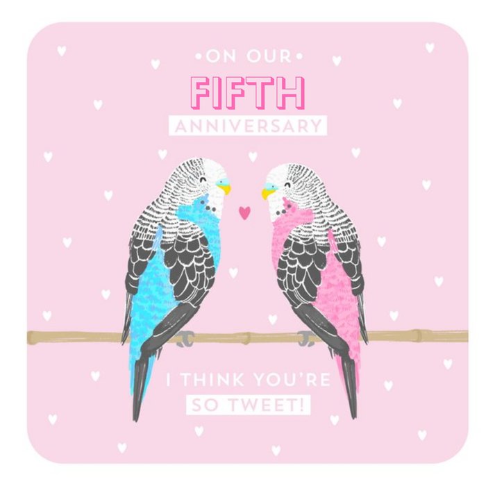 Tweet Love Birds Illustration Anniversary Pun Card