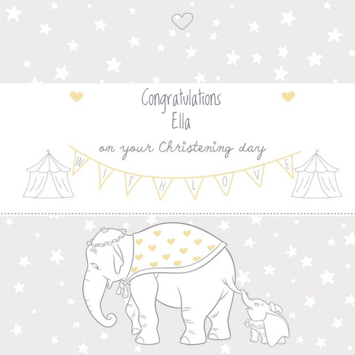 Big Elephant And Little Elephant Personalised Christening Day Card