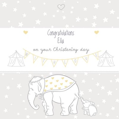 Big Elephant And Little Elephant Personalised Christening Day Card