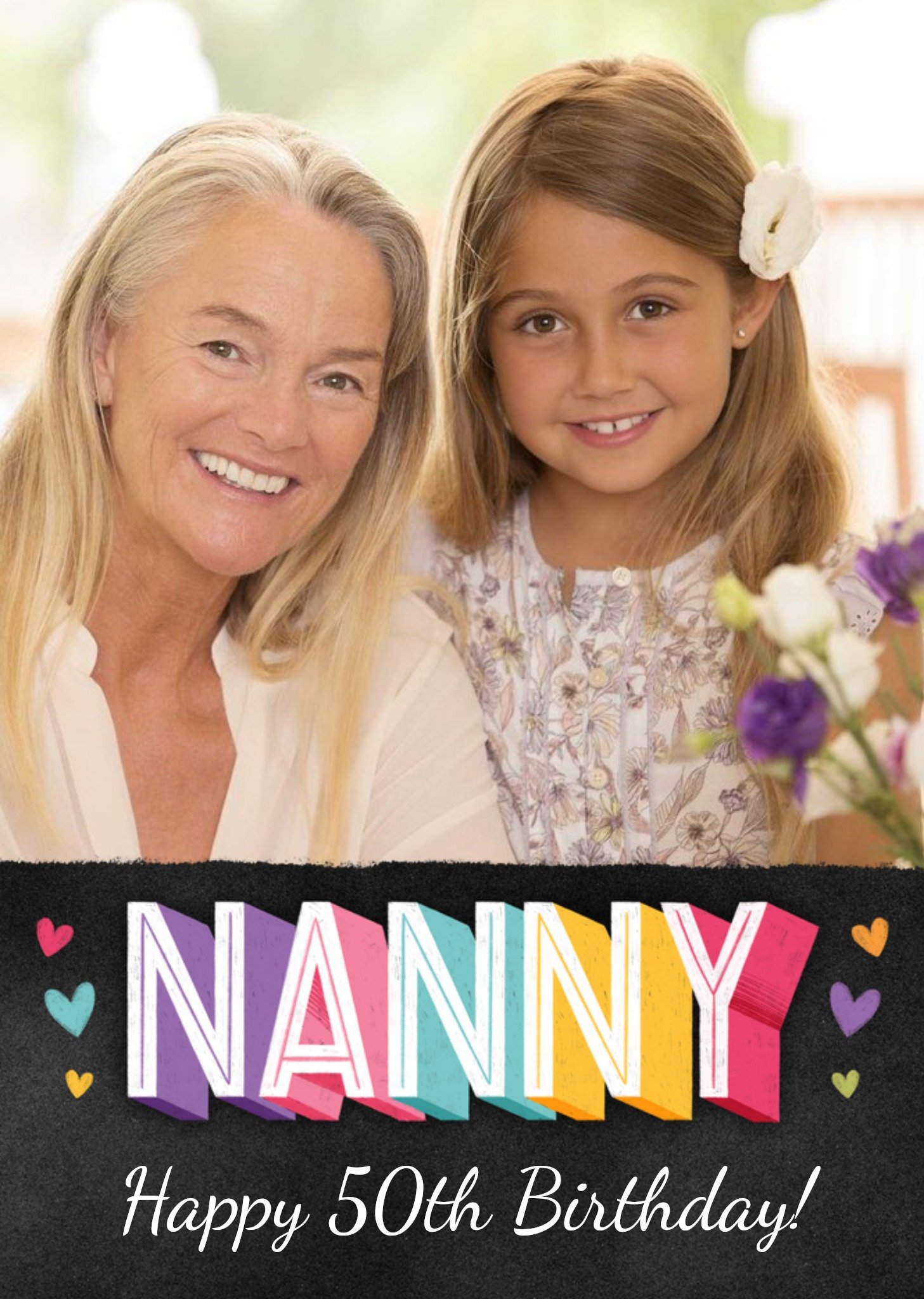 Moonpig Colourful 3D Text With A Photo Frame Nanny's Fiftieth Photo Upload Birthday Card
