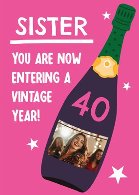 Scribbler Sister 40th Vintage Year Photo Upload Birthday Card