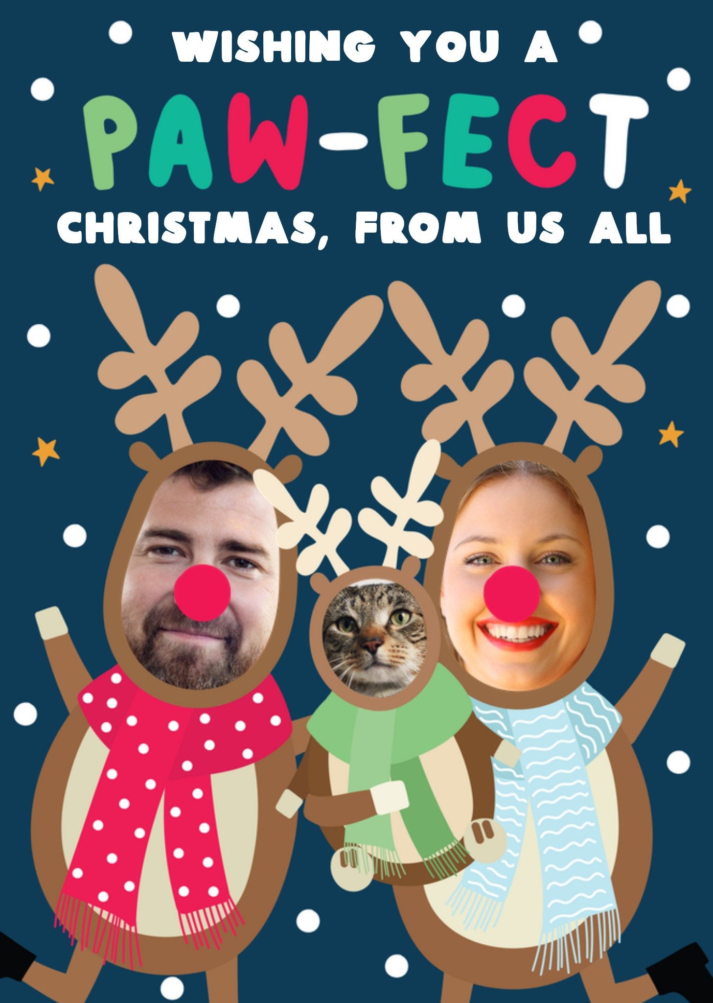 Moonpig Gleeful Illustrated Family Of Reindeer Photo Upload Christmas Card