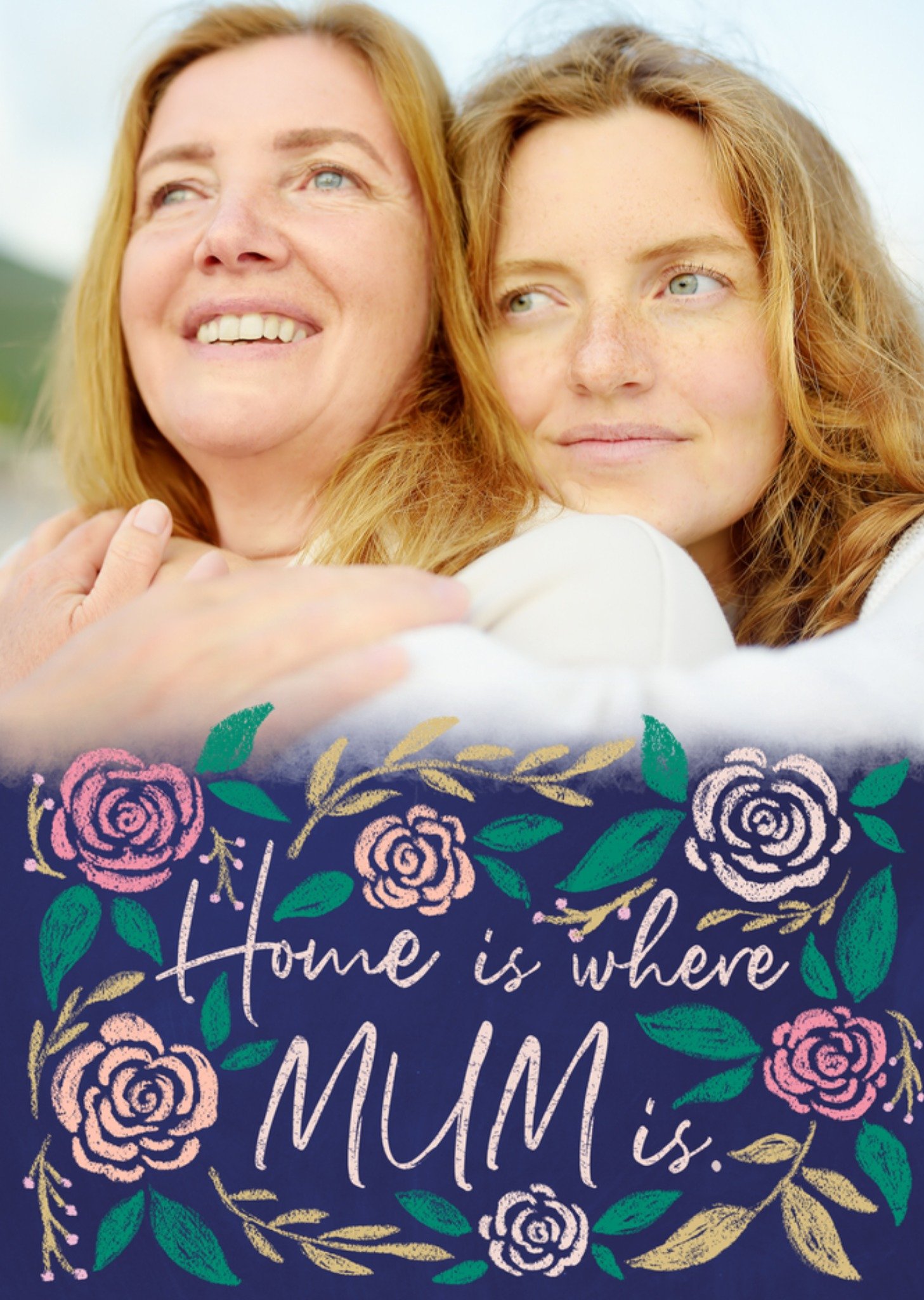 Moonpig Chalkboard Home Is Where Mum Is Hand-Drawn Chalk Flowers Photo Upload Mother's Day Card