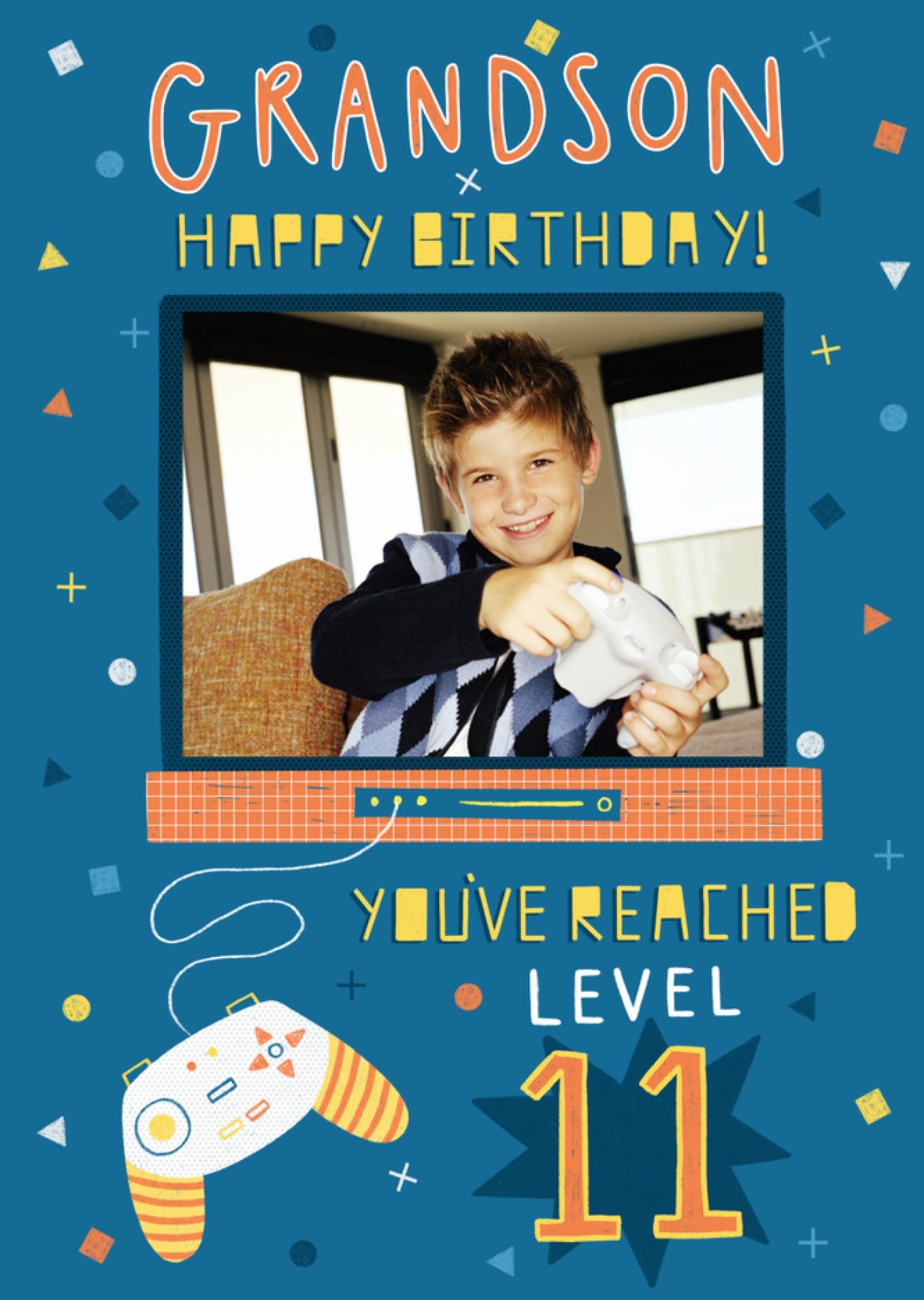 Moonpig Jess Moorhouse Grandson You've Reached Level 11 Gaming Photo Upload Birthday Card, Large