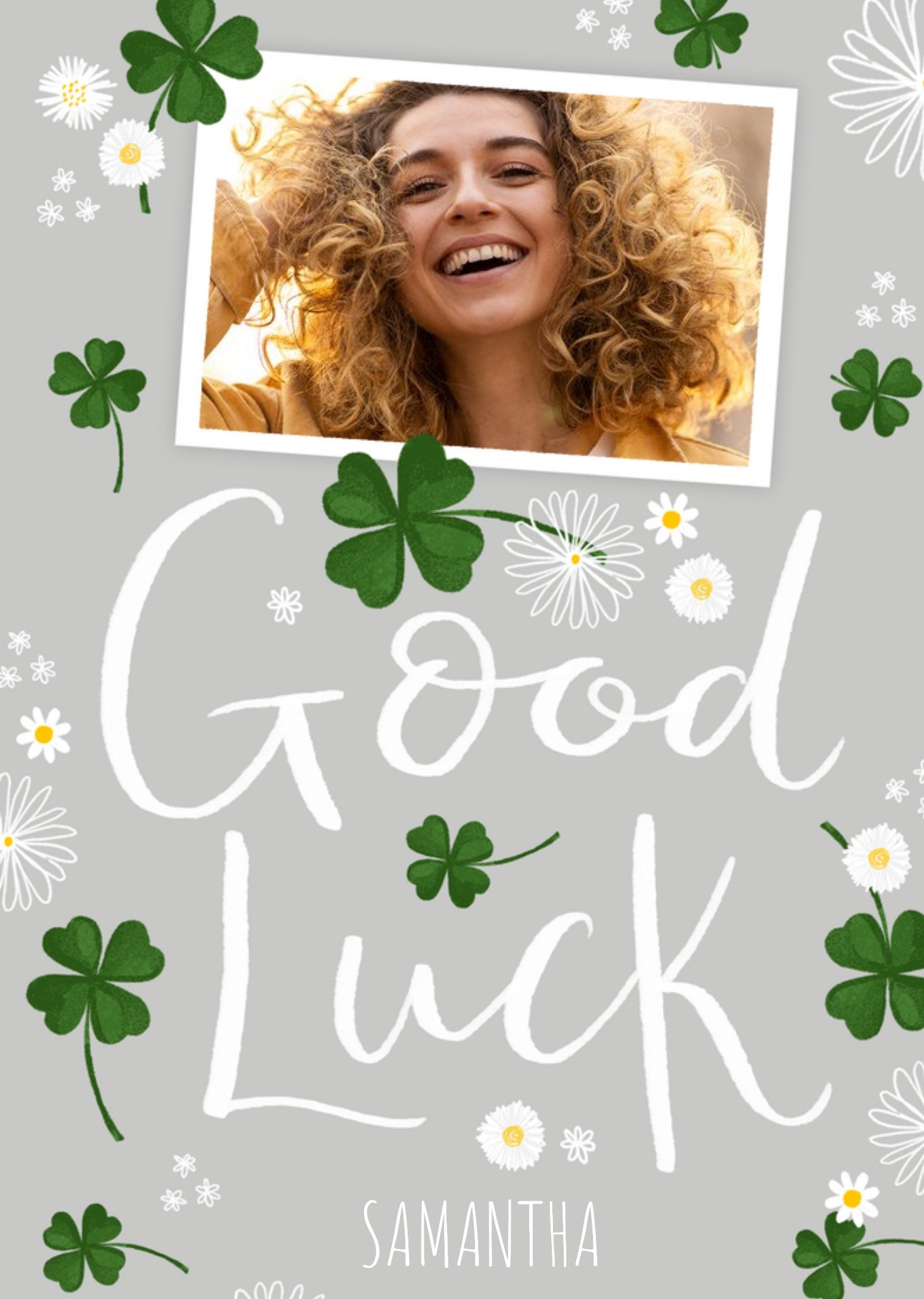 Moonpig Okey Dokey Design Illustrated Clover Customisable Photo Upload Good Luck Card