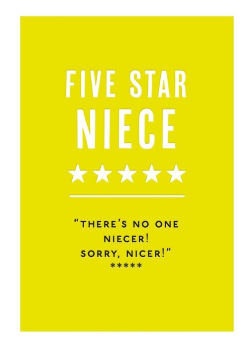 Mungo And Shoddy Funny Typographic Five Star Niece Birthday Card