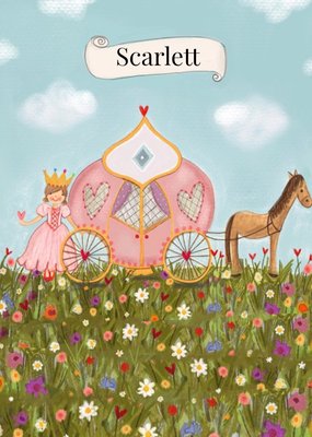 Love Lucy Illustration Pink Princess Carriage Birthday Card