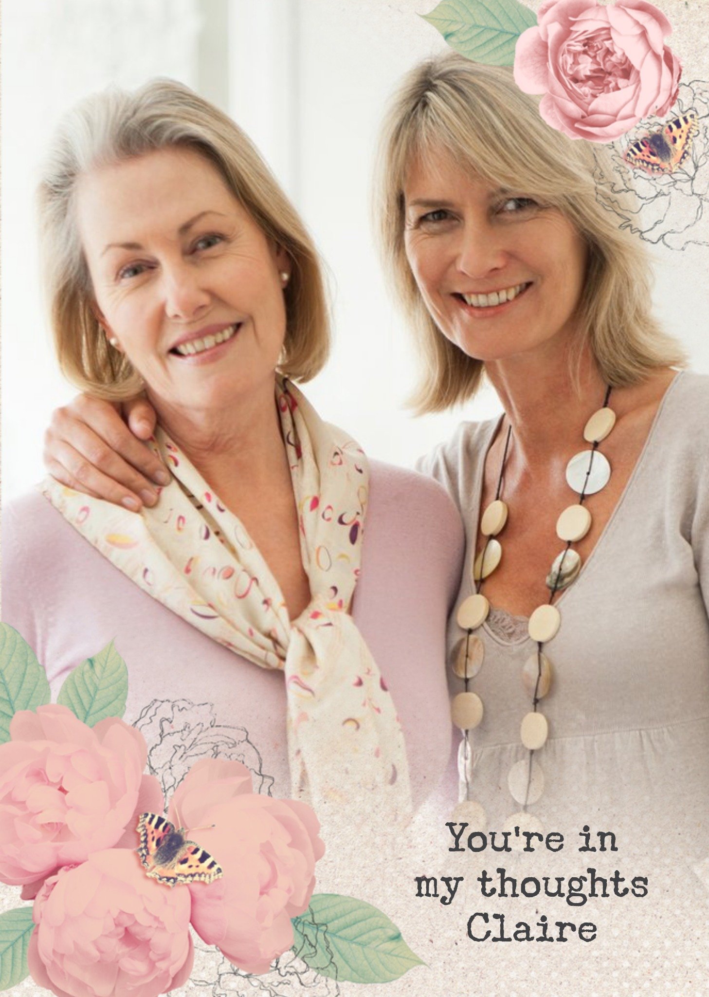 Moonpig Pastel Pink Flowers Personalised You're In My Thoughts Card
