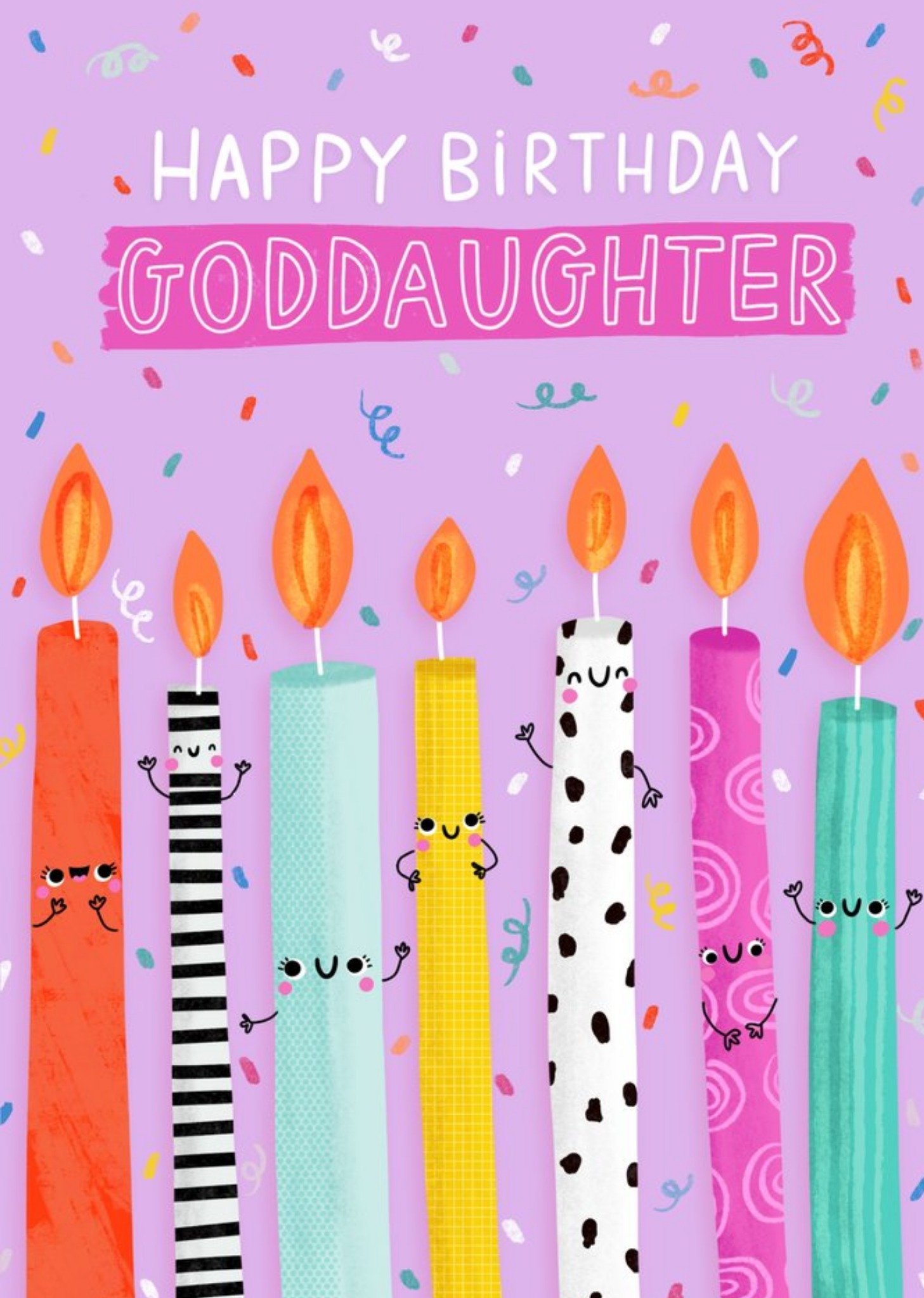 Moonpig Jess Moorhouse Pink Illustrated Candles Goddaughter Birthday Card