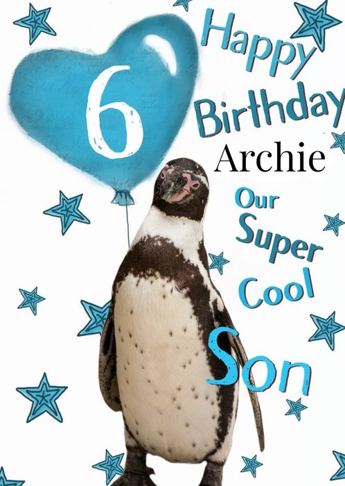 Photo Of Penguin With Birthday Balloon Son 6th Birthday Card