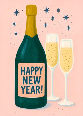 Happy New Year Champagne & Glasses Card