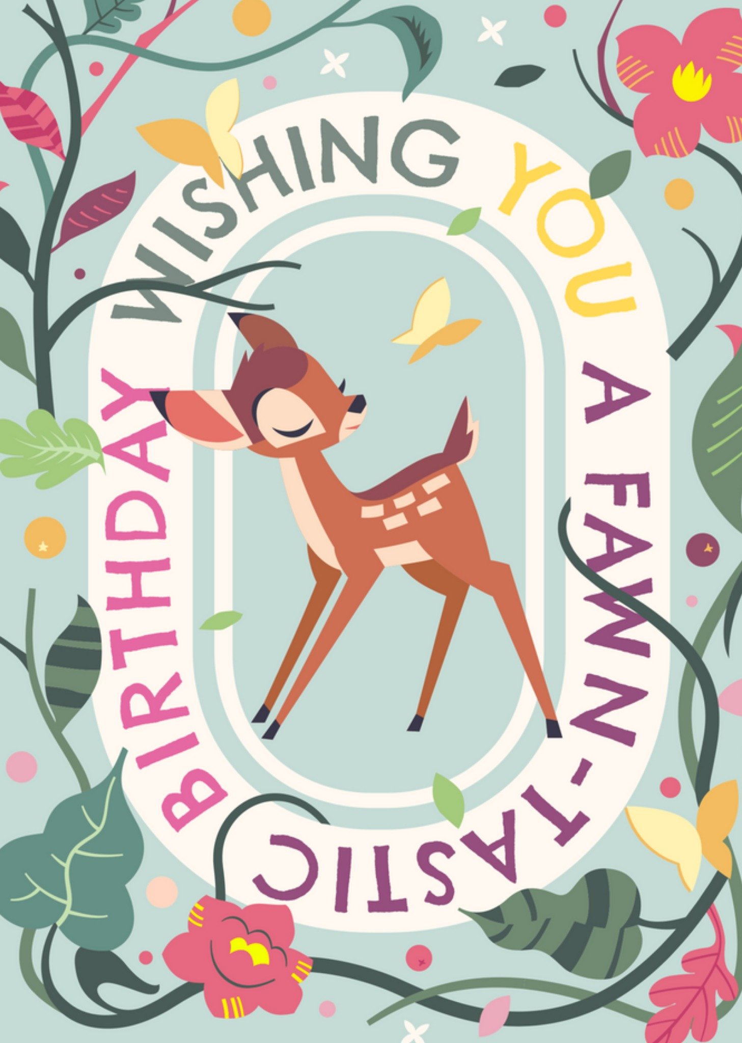 Disney Bambi Wishing You A Fawn Tastic Illustrated Bambi Birthday Card, Large