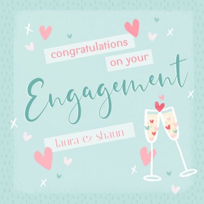 Illustrated Champagne Glasses Customisable Engagement Card