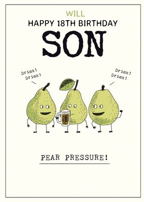 Funny Illustrative Pear Pressure Personalised Birthday Card