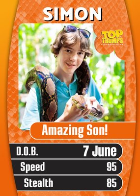 Top Trumps To An Amazing Son Photo Upload Birthday Card