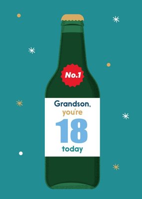 Illustrated Modern Design Beer Bottle Grandson Youre 18 Today Birthday Card