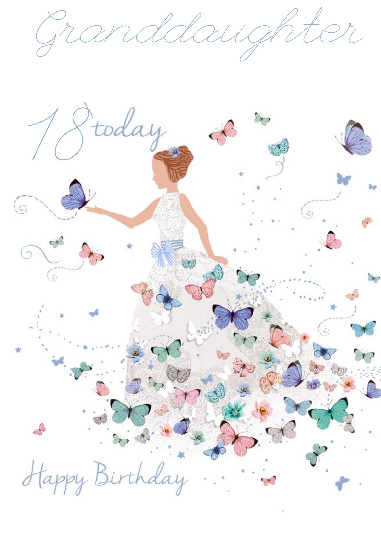 Moonpig Girl In Butterfly Dress Personalise Age 18 Granddaughter Birthday Card
