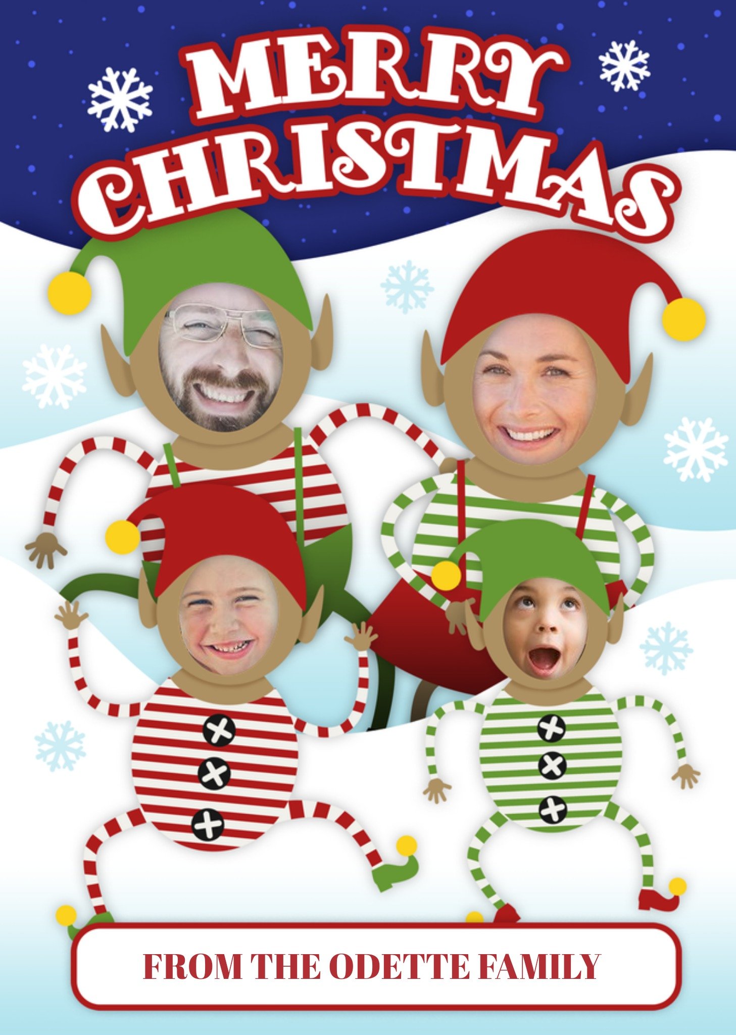 Moonpig Santas Elves Multi-Face Photo Upload Christmas Card