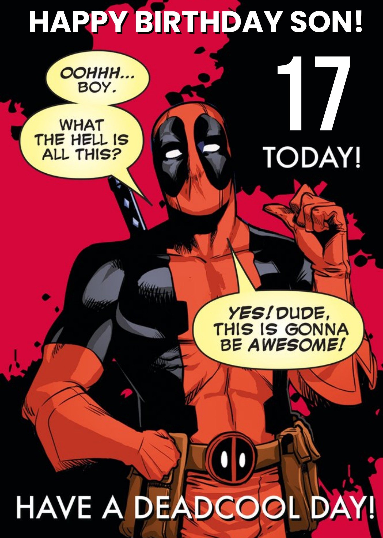 Marvel Funny Deadpool 17th Birthday Card For Your Son