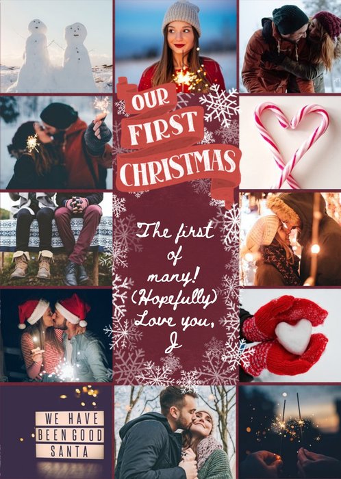 Our First Christmas Snowy Collage Photo Upload Card