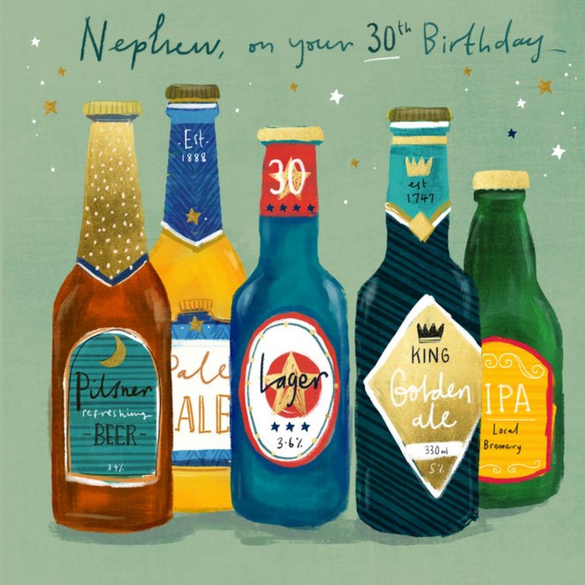 Moonpig Illustration Design Drinks Bottles Nephew On Your 30th Birthday Card