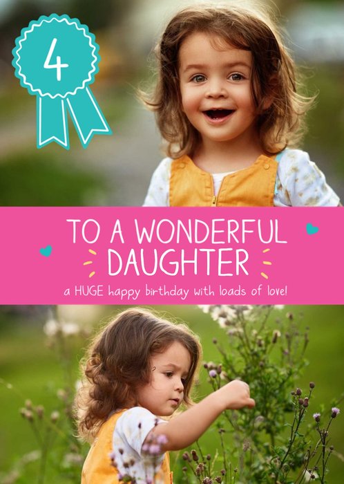 Wonderful Daughter Pink Photo Upload 4th Birthday Card