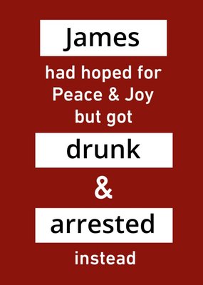 Personalised Drunk And Arrested Christmas Card