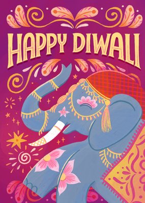 Happy Diwali Illustrated Elephant Card