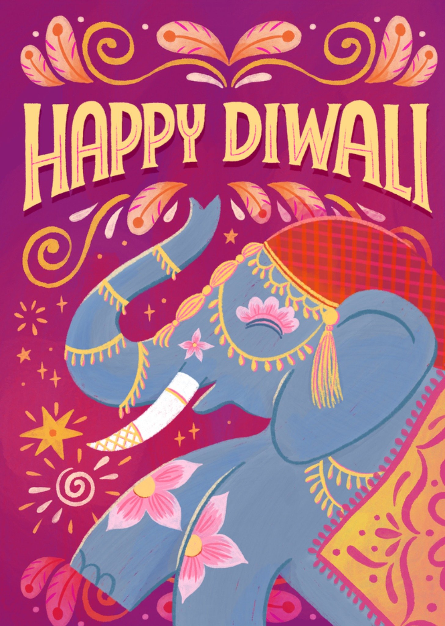 Moonpig Happy Diwali Illustrated Elephant Card
